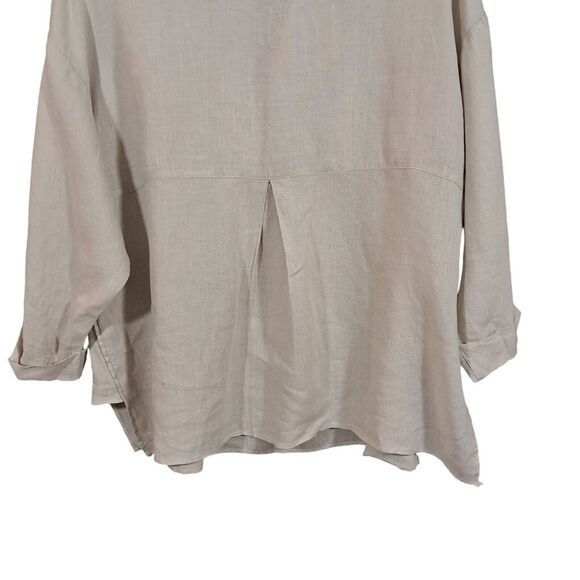 XCVI Top Womens Medium Oatmeal Popover Boho Peasant Lagenlook Gauze Linen Boxy - Picture 5 of 12